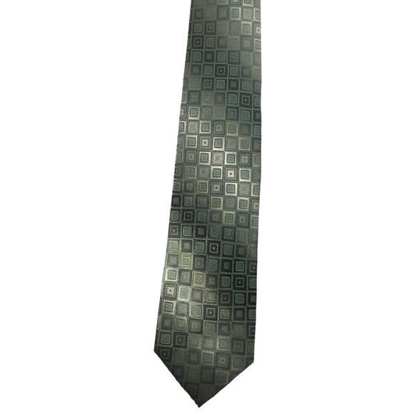 Geometric Mario Ferrari Silk Neck Tie Black Green Silver Grey Art Deco Swing 60" - Picture 1 of 8